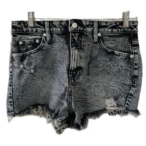 I&M Distressed Black Label Acid Stone Wash Raw Fray Hem Comfort Denim Shorts M